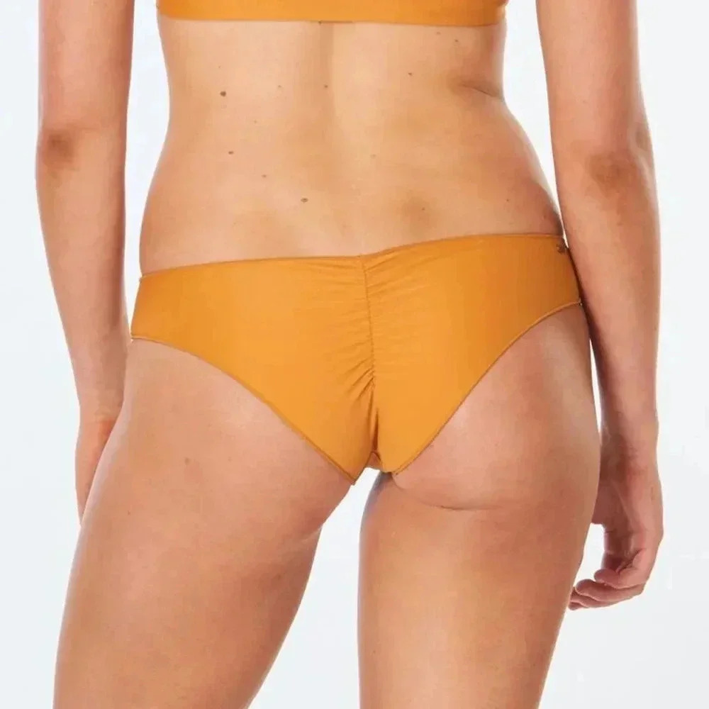 Salty Honey Women's Bikini Bottom Back Ruching Mustard Yellow Size M